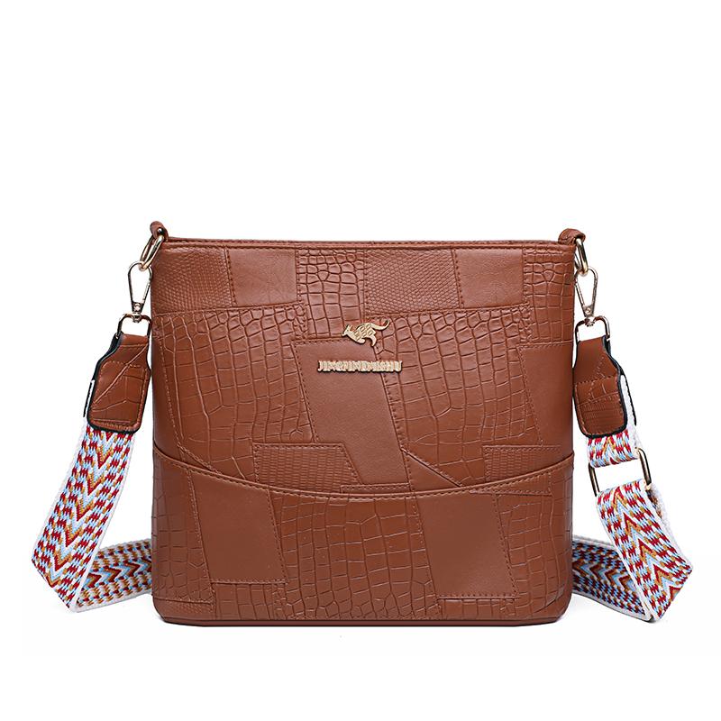 Stitching Women's Bag PU Shoulder Bag Bucket Bag