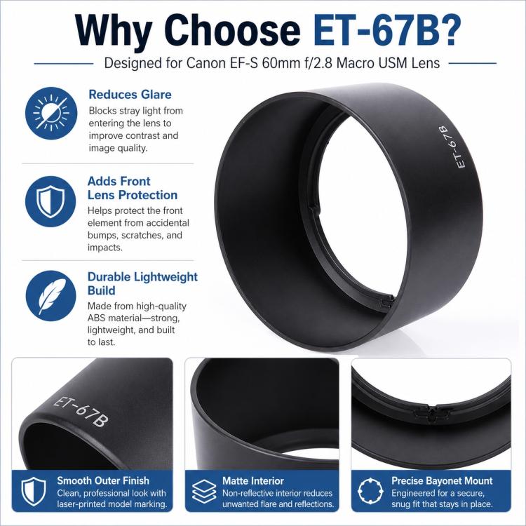 ET-67B Lens Hood Shade for Canon EF-S 60mm f/2.8 Marco USM Lens (Black)