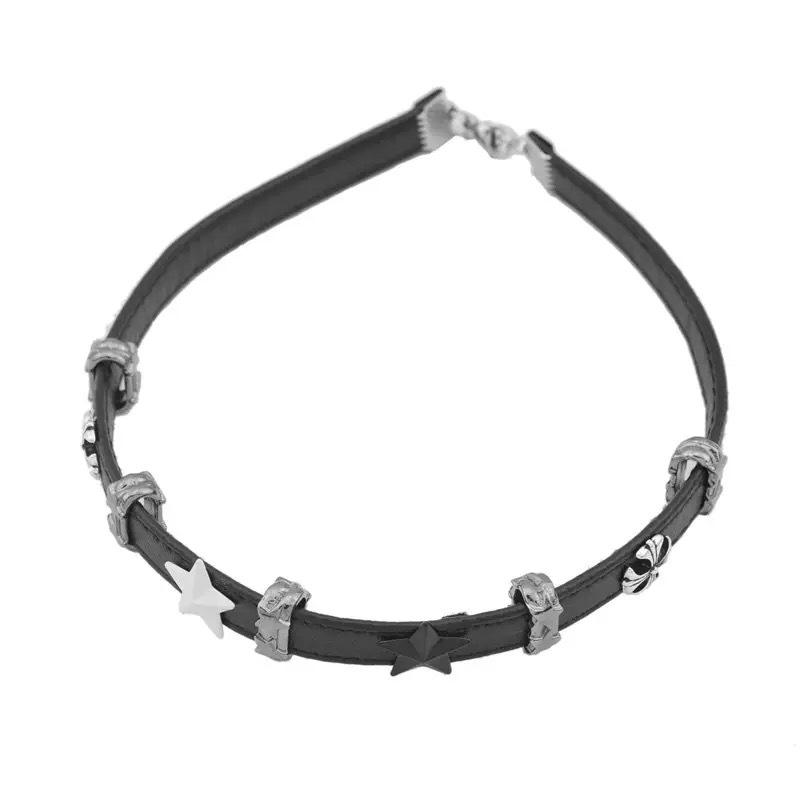 Y2K Spicy Girl Dark Star Leather Choker Necklace - Pure Desire Clavicle Chain