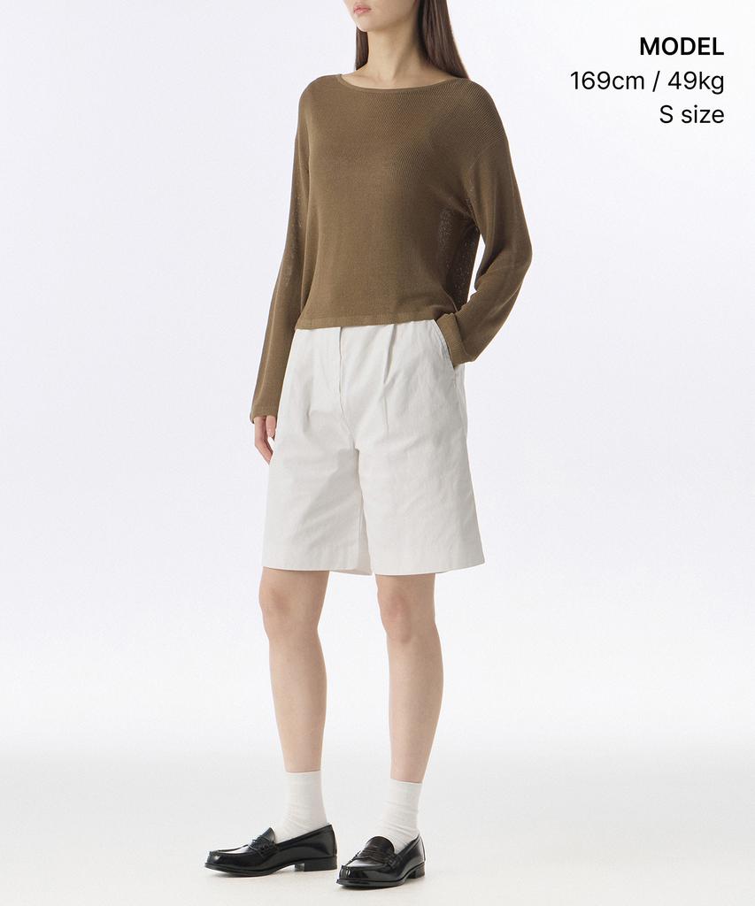 MUSINSA STANDARD WOMAN Women'S Linen Blend Boat Neck Sheer Knit [Light Brown]