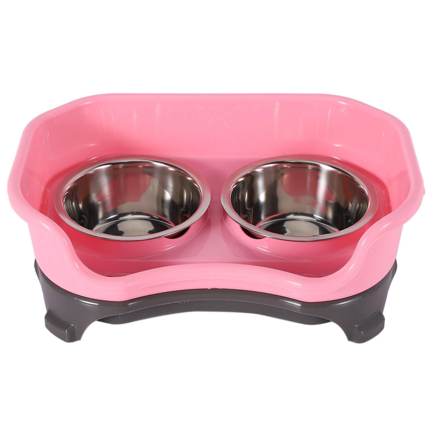 

Pet Stainless Steel Anti-Drop Double Bowl Higher Splash Proof Baffle Anti-Sliding Dog Dishes For Pet Dog Cat Feed розовый