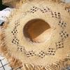 New Summer Straw Hat Hollow Ladies Beach Sun Hat Womens Large Brim Leisure Solid Color Fur Edge Raffia Straw Hat