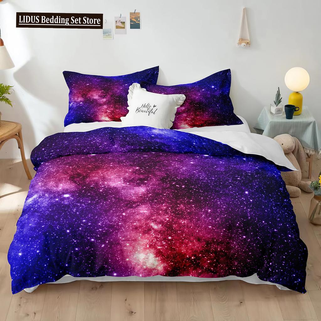 Starry Sky Polyester Duvet Cover Set King Size White Star Colourful Galaxy Starry Space Nebula Abstract Cosmos For Boy Girl Kids