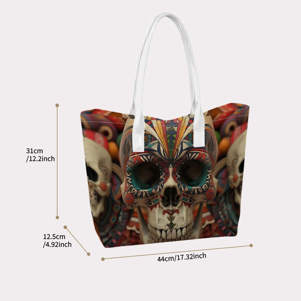 Vintage Skull Pattern Tote Bag for Daily Shopping Portable Large Capacity Shoulder Bag for Outings Unique Fashionable Carryall Purse