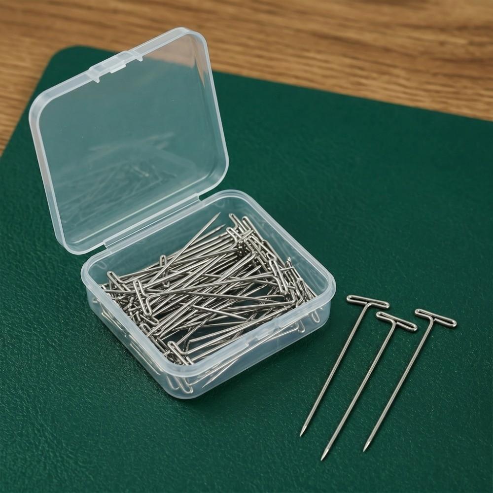 100Pcs 27/32/38/45/51/53mm T Pins Sharp Point Positioning Needle Sewing Pins for Wigs DIY Crafts
