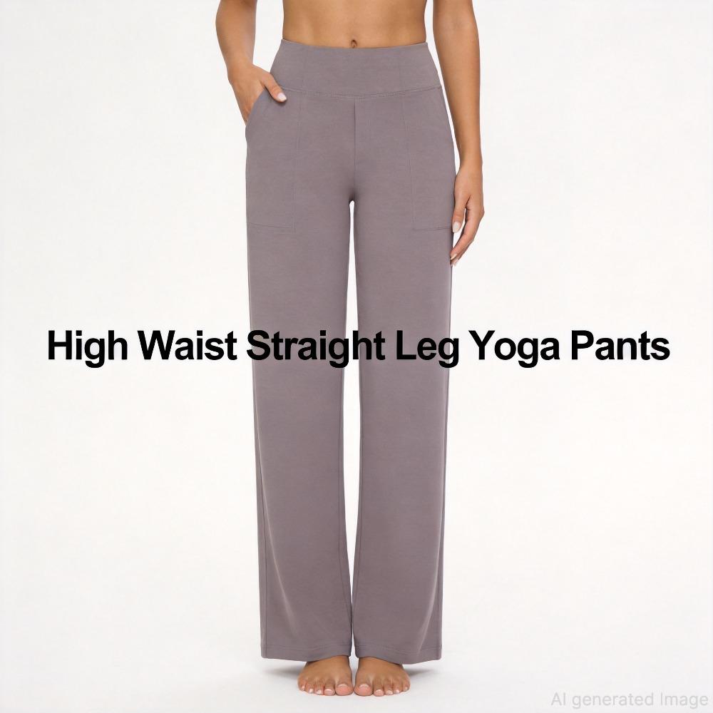 Pantaloni Casual a Vita Alta Gamba Dritta Tasche Ampie Pantaloni Yoga Donna Vestibilità Rilassata Pantaloni Sportivi