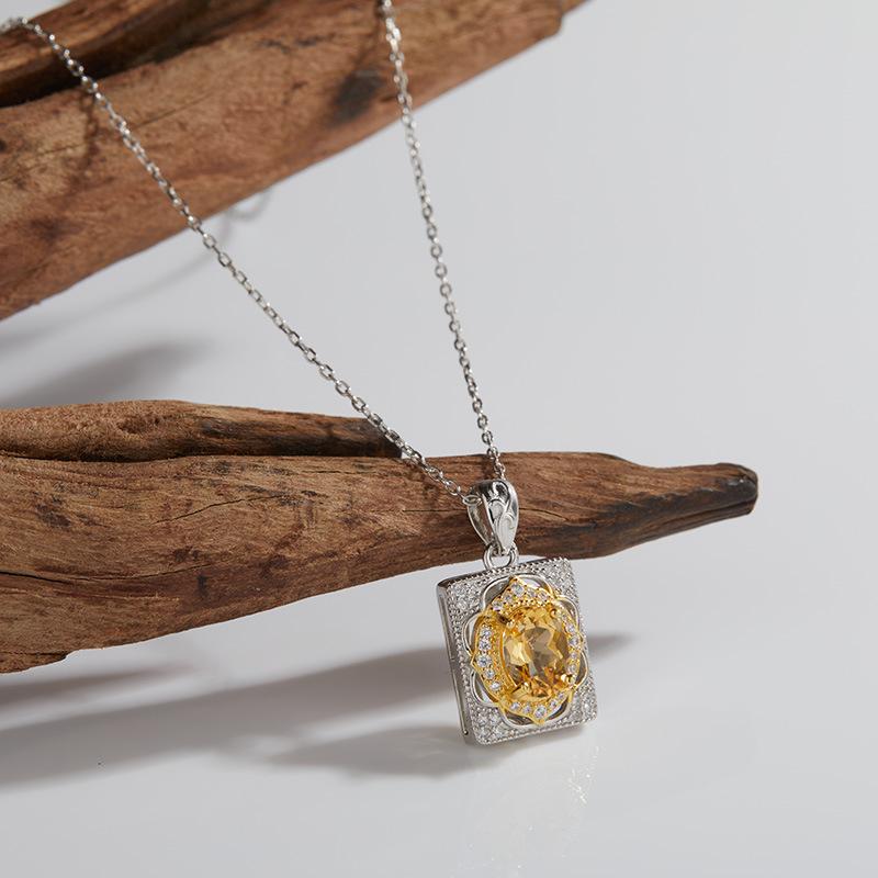 S925 Sterling Silver Inlaid With Natural Topaz Citrine Garnet Colored Treasure Necklace Women'S Simple Retro High-End Pendant