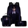 Wednesday Backpack Lunch Bag Pen Case Set With Geometric Pattern For Daily Use