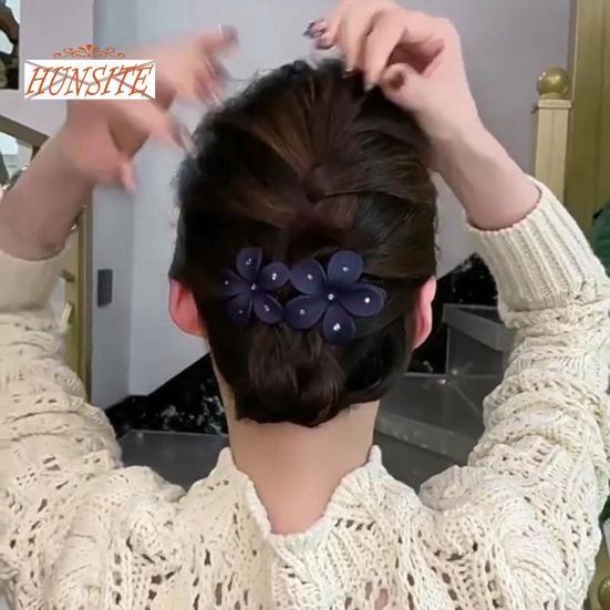 Women Hair Grip Flower Decor Solid Color Anti-slip Hair Decoration Frosted Texture Rhinestone Decor Anti-crack Lightweight Hair Styling Tool