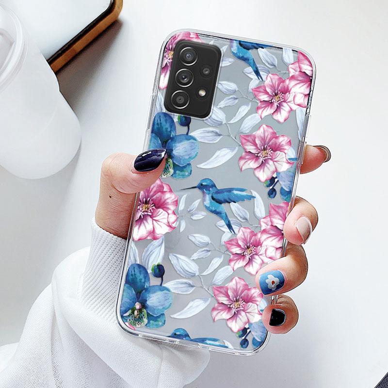 Phone Case For Samsung A52s A52 Floral Silicon Cover For Samsung Galaxy A52 Fundas Coque Transparent Soft Capas Flower TPU