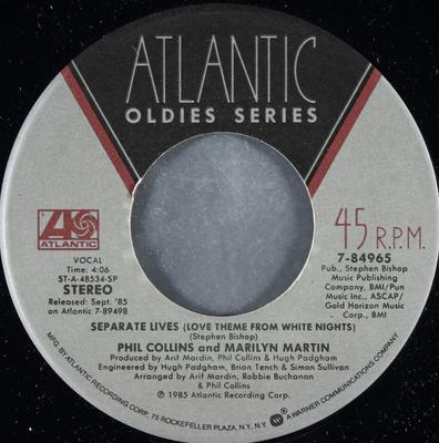 7 inch plaat PHIL COLLINS & MARILYN MARTIN / PHI - Separate Lives (Liefdesthema uit Whi 784965 Atlantic US Pop Gebruikt