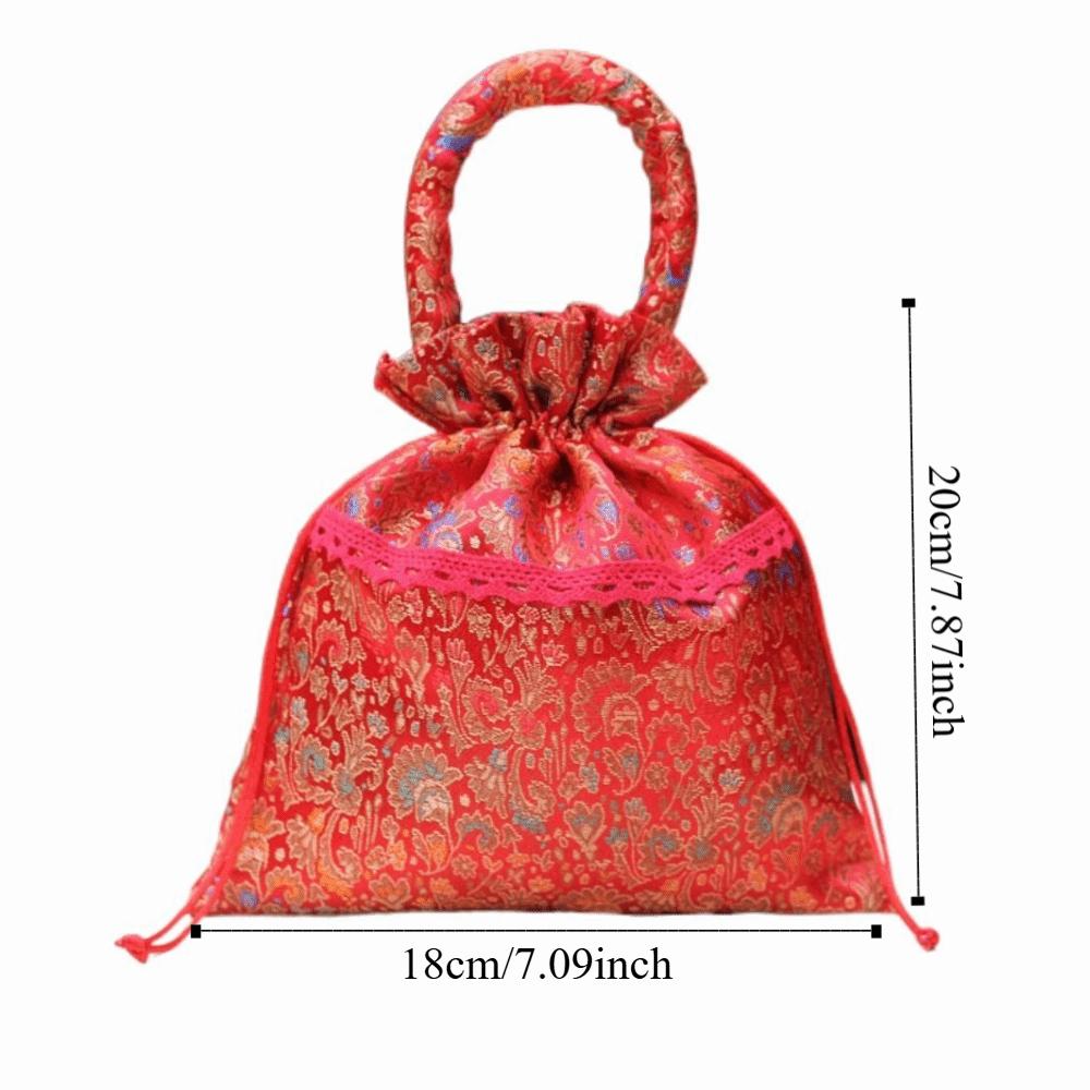 Chinese Style Flower Drawstring Bag Candy Storage Festive Sugar Bag Canvas Tassel Handbag Party