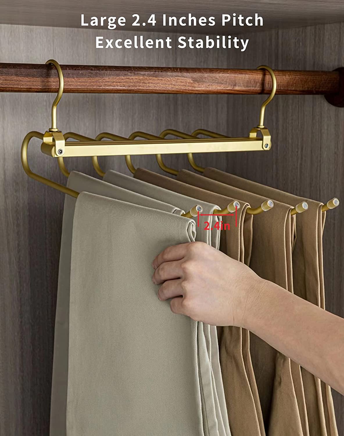 6 Layers Aluminum Pants Hangers,Space Saving Jeans Scarf Organizer,Multi-Functional Closet Heavy Rack for Slacks Skirt Trousers oro