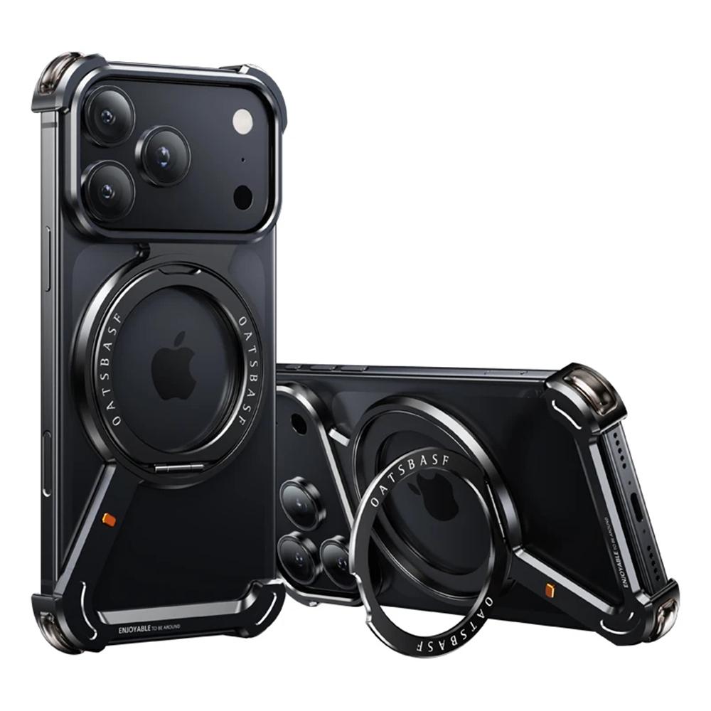 Luxury Metal Magnetic Phone Case for iPhone 17 Air 16 15 Pro Max For Magsafe 360° Rotation Stand Frameless Shockproof Protection Cover