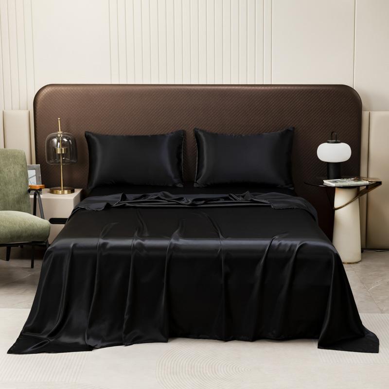 Satin Sheet and Pillowcase Set Smooth Bed Sheet Sets for Summer Satin Silk Flat Sheet With Pillowcase Includes Flat Sheet