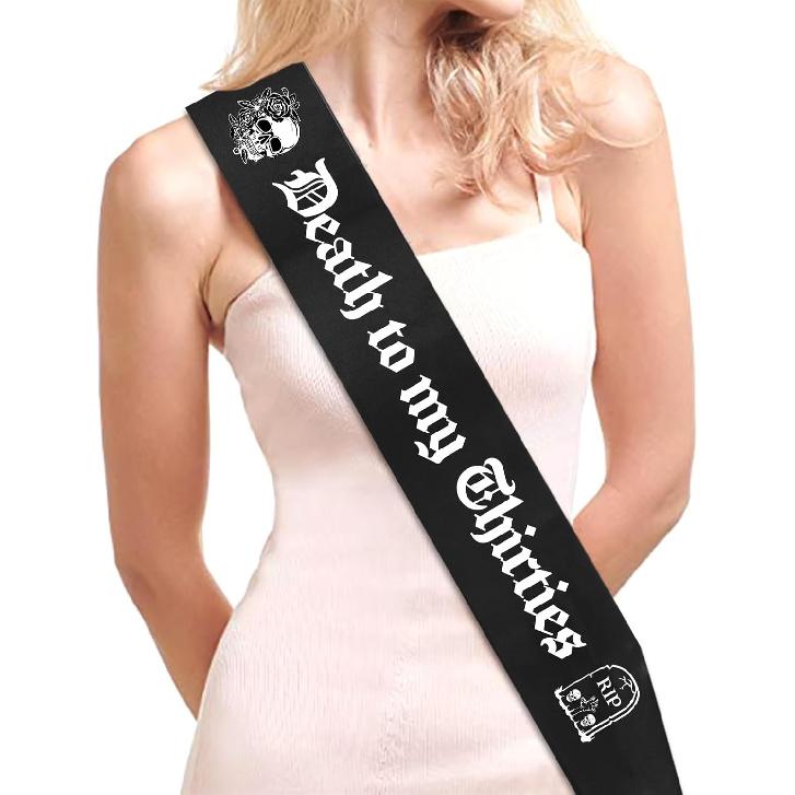 Death to My 30s Birthday Decorations - Death to My Thirties Sash, Rip to My 30s Birthday Decorations, Gothic 40th Birthday Party Decorations, Black