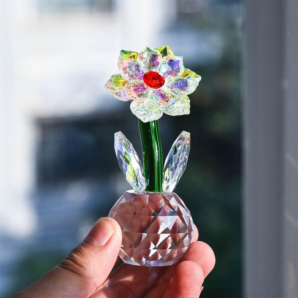 Handmade Crystal Flower Figurine Reflect Glass Flower Statue Crystal Sunflower Collectible  Women