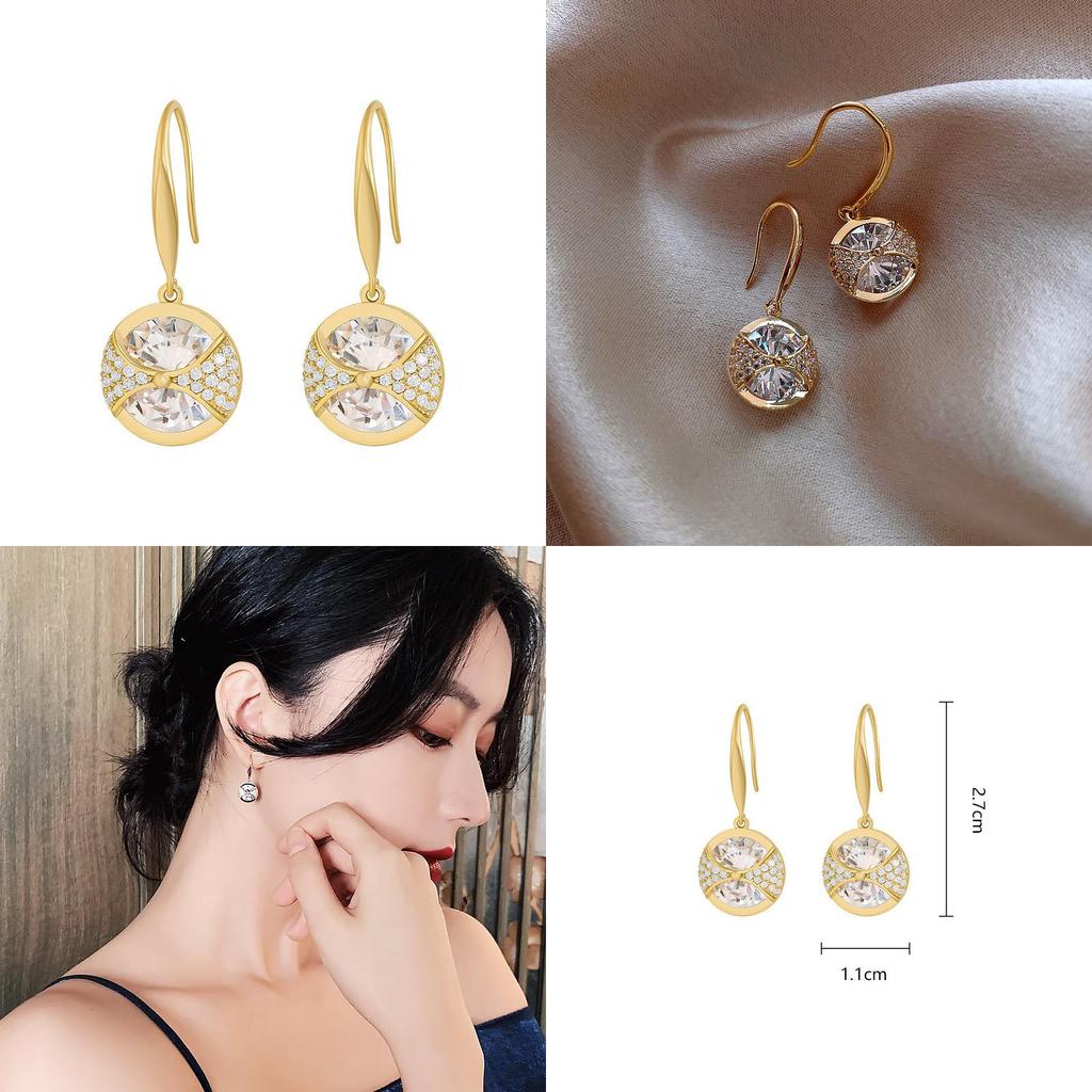 Goldtone Round Drop Earrings Alloy Rhinestone For Daily Casual Use