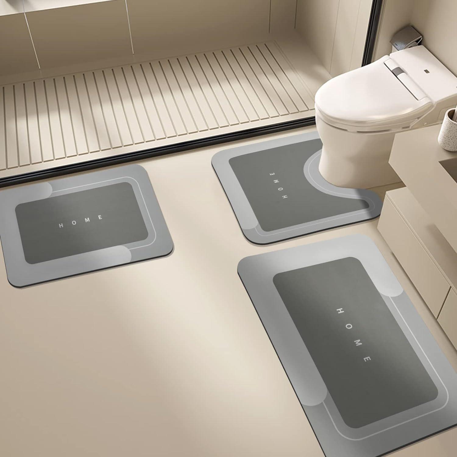 

Простой коврик для ванной комнаты с диатомовой грязью, впитывающий, быстросохнущий, из трех частей, коврик для ног, устойчивый к грязи, нескользящий коврик 50 * 60 + 50 * 80cm