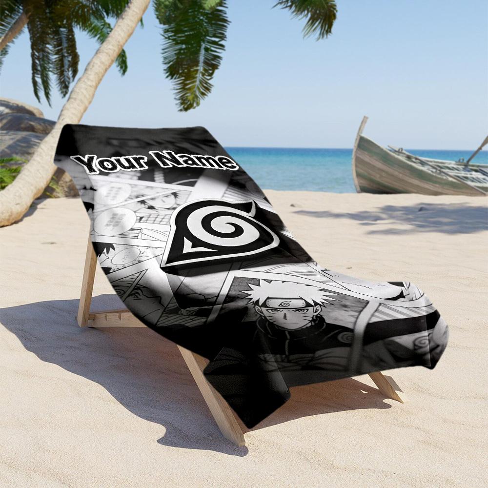 Naruto Character Personalized Text Beach Towel Soft Durable Quick-Dry Suitable for Swimming Gym Camping Yoga Vacation