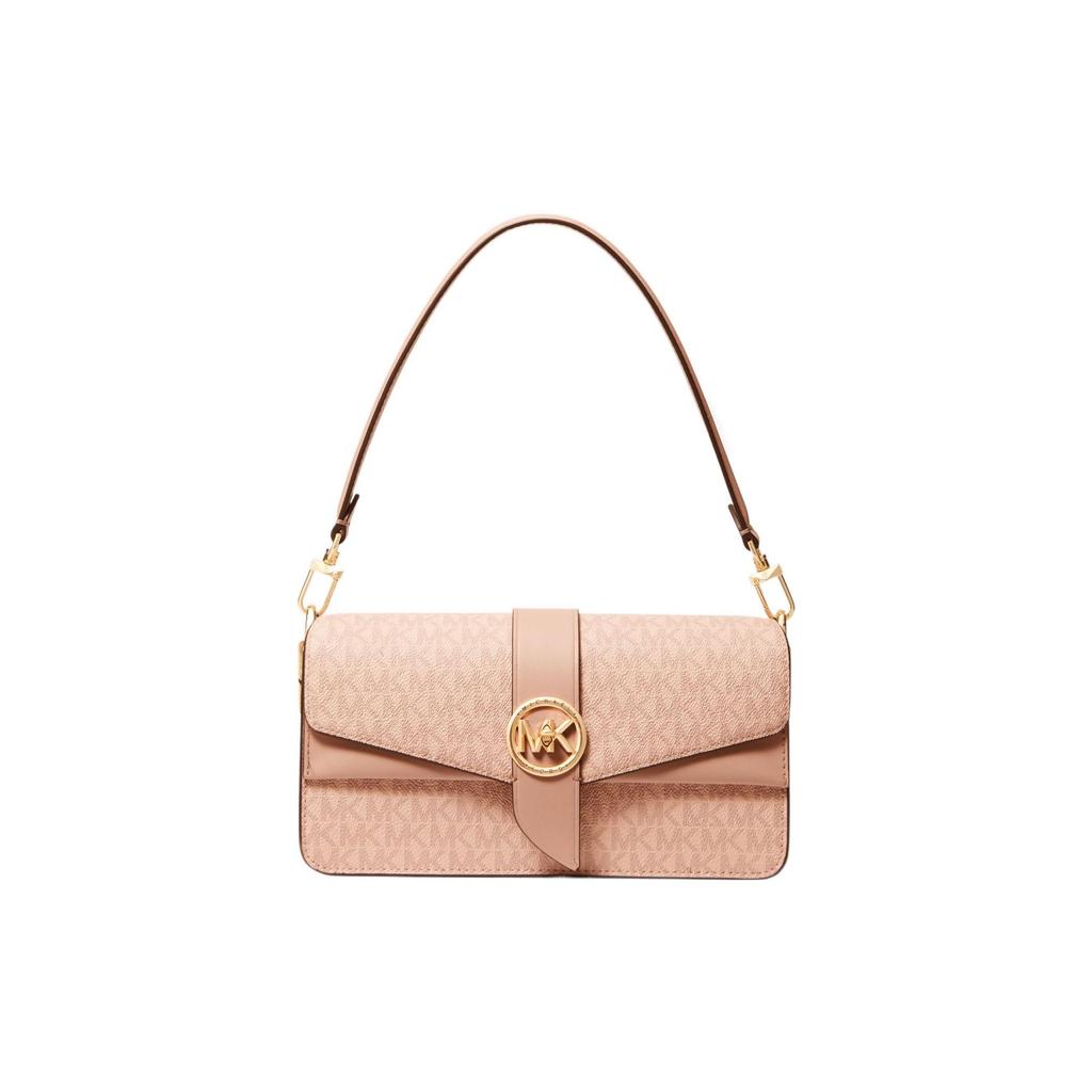 Michael Kors MK Greenwich Vintage Letter Logo Print Leather Envelope Bag Women Bags Pink 30H1GGRL6B-BALLET