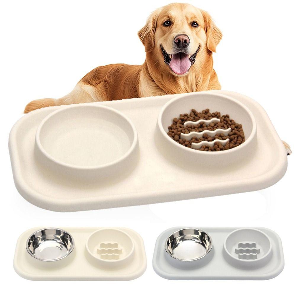 Anti-knockover Double Slow Feeder Bowl Food-grade Puppy Slow Eating Bowl  Small Medium Breed Dogs