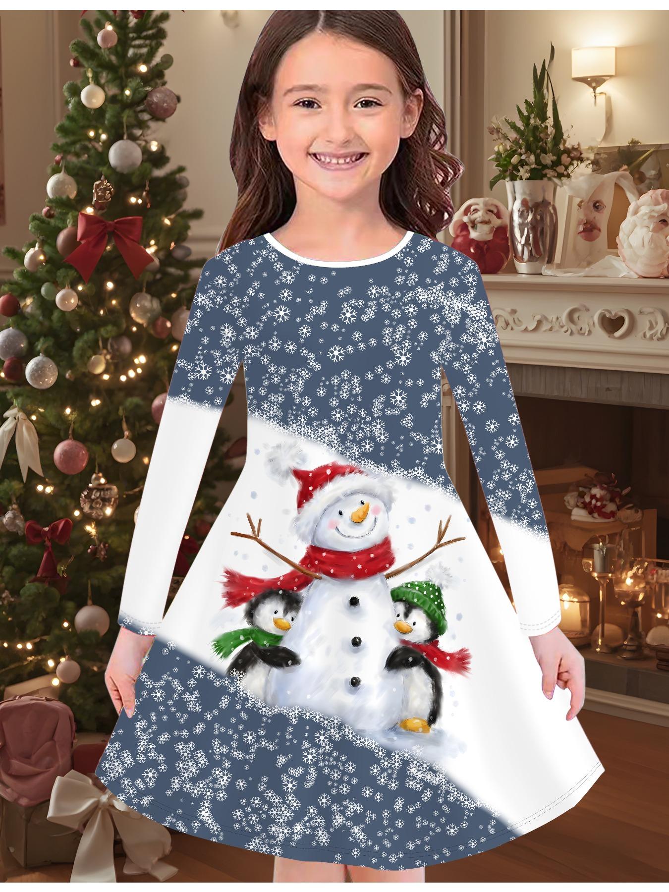 

Модное осенне-зимнее платье для девочек, 3D Рождественский принт, Круглый вырез, Длинное детское платье-футболка, Повседневное универсальное, Рождественская одежда 170 синий