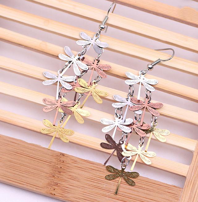 1 Pair Fashion Women Lady Elegant Dragonfly Dangle Ear Stud Earrings