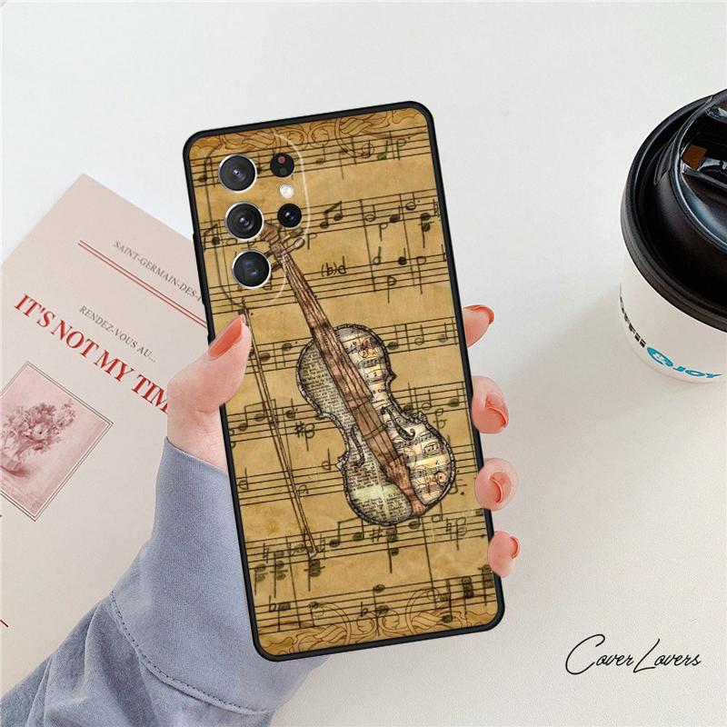 Musical Notes Violin Classical Phone Case For Samsung Galaxy S24 S25 S23 S22 Ultra Note 10 20 Plus S20 S21 FE Cover