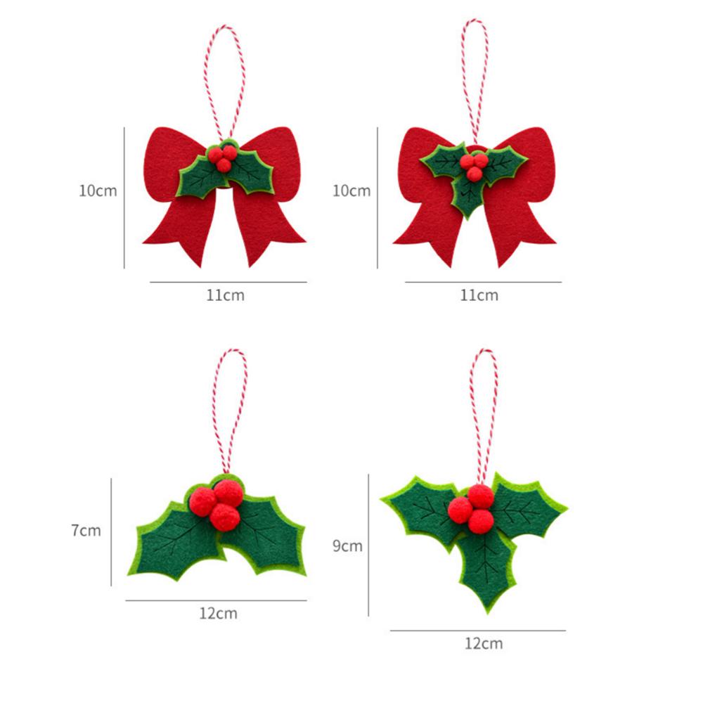 Christmas Bow Decoration Red Fruit Berries Green Leaves Hanging Ornaments DIY Xmas Trees Pendant for Holiday Home Party Decor
