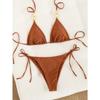 Women's Solid Color Beaded Lace-Up Bikini Set, Sexy Two-Piece Swimwear