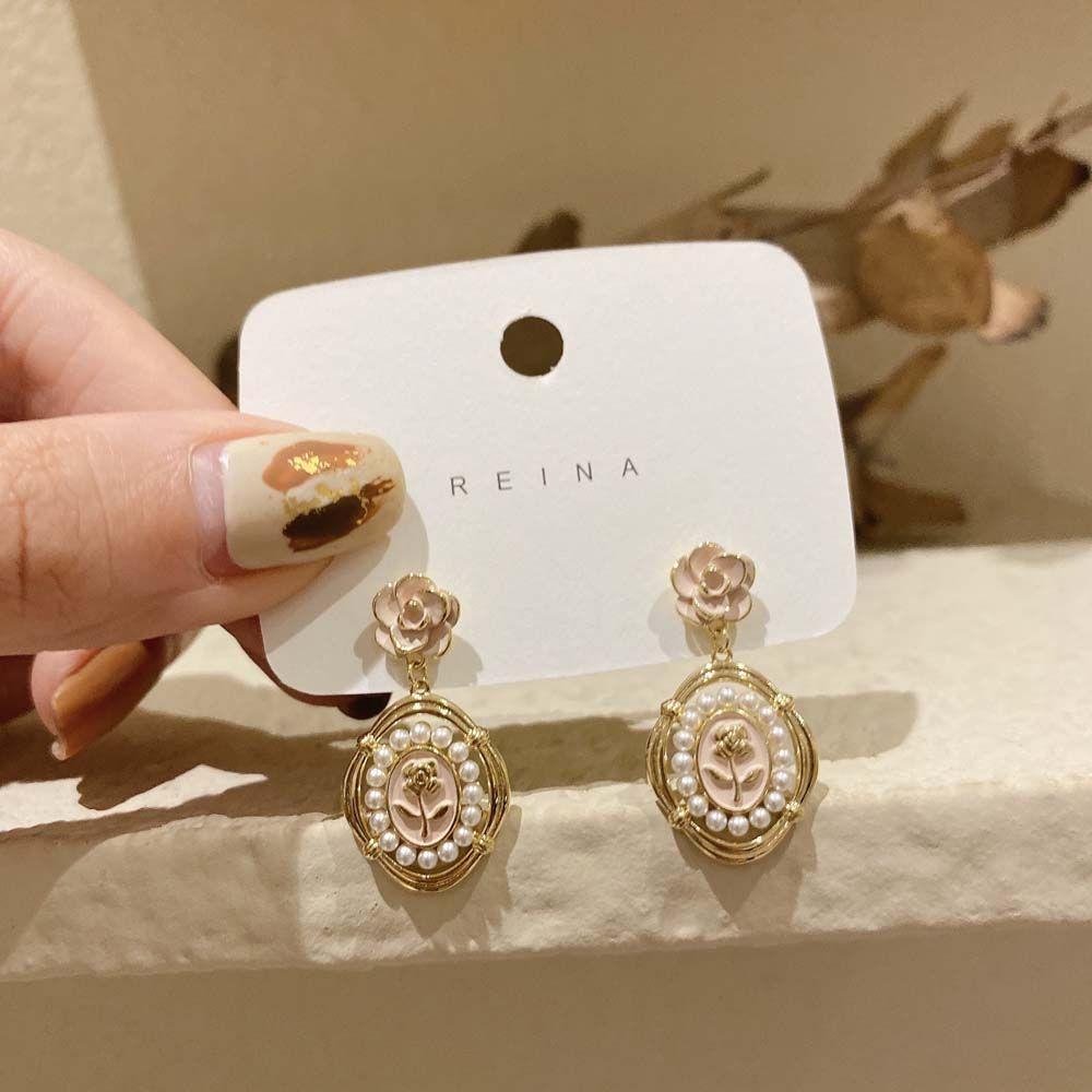 

Black Fashion Jewelry Enamel Pearl Women Earrings Dangle Earrings Camellia Earrings Korean Style белый