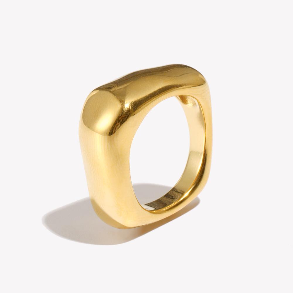 E.B.belle Simple Square Geometric Ring Silver Color Stainless Steel Rings for Women Decoration 18K Gold Plated Accessories