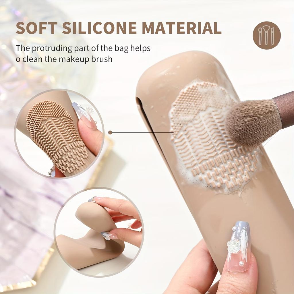 Magnetic Silicone Makeup Brush Case, Anti-Fall Design, Portable Soft Storage Pouch for Travel Cosmetics