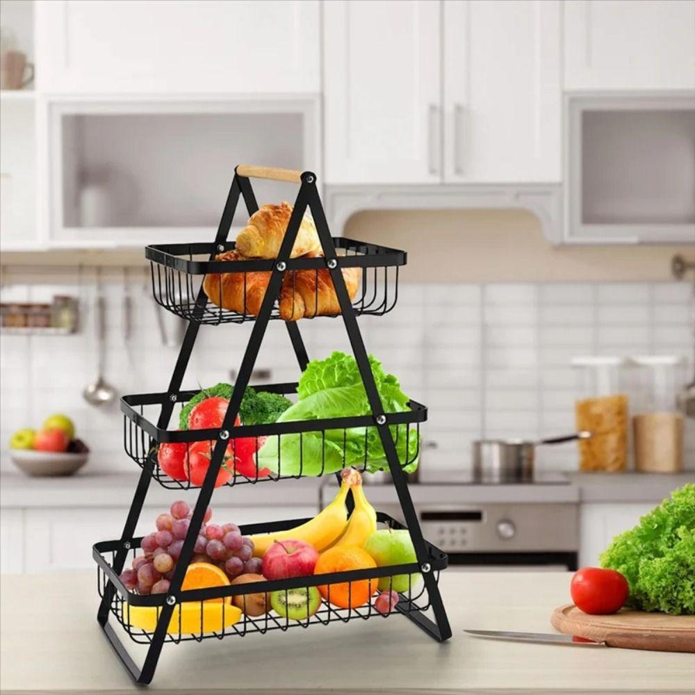 3-Tiers Design Kitchen Organizer Space-Saving Vegetable Storage Basket  Countertop Storage