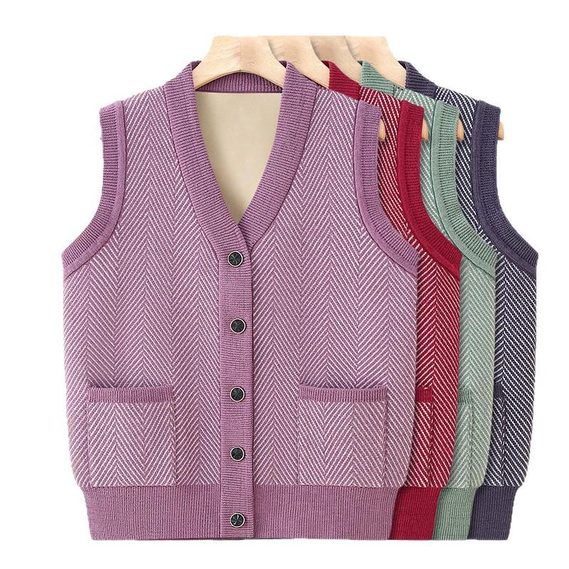 Grandma's Plus Velvet Knit Vest: Cozy Shawl for Middle-Aged and Elderly Women in Spring, Autumn, and Winter