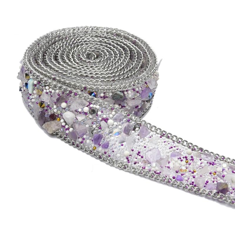 Q1JB 1.1Yard Rhinestones Ribbon for Crafting Embellishment Sparkling Rhinestones Ribbon for Birthday Wedding Cake Decoration