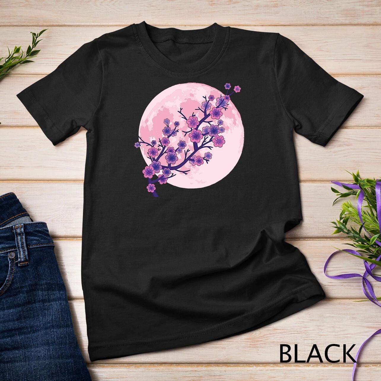 Japanese Aesthetic Pink Moon Cherry Blossom Sakura Flowers Unisex T-shirt 1 M
