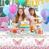 Pink Purple Butterfly Waterproof Tablecloth Spring Butterfly Theme Birthday Party Decoration Girl 1st Birthday Party Baby Shower