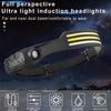 Head Led Light Sensor HeadLight USB Rechargeable Built-in Battery Flashlight Head Torch 5 Lighting Modes Waterproof Headlight