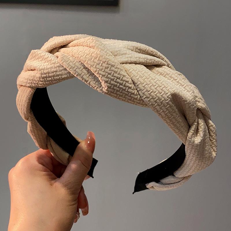 

Плетеная повязка на голову в корейском стиле с высоким черепом: Шикарный, универсальный, уличный аксессуар для волос для женщин кремовый/белый