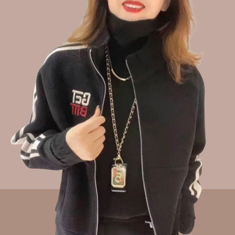 Giacca corta alla moda con collo alto per donna, abbigliamento casual primaverile/autunnale