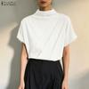 Womens Casual Half-turtleneck Solid Color Loose Short Sleeve Blouse