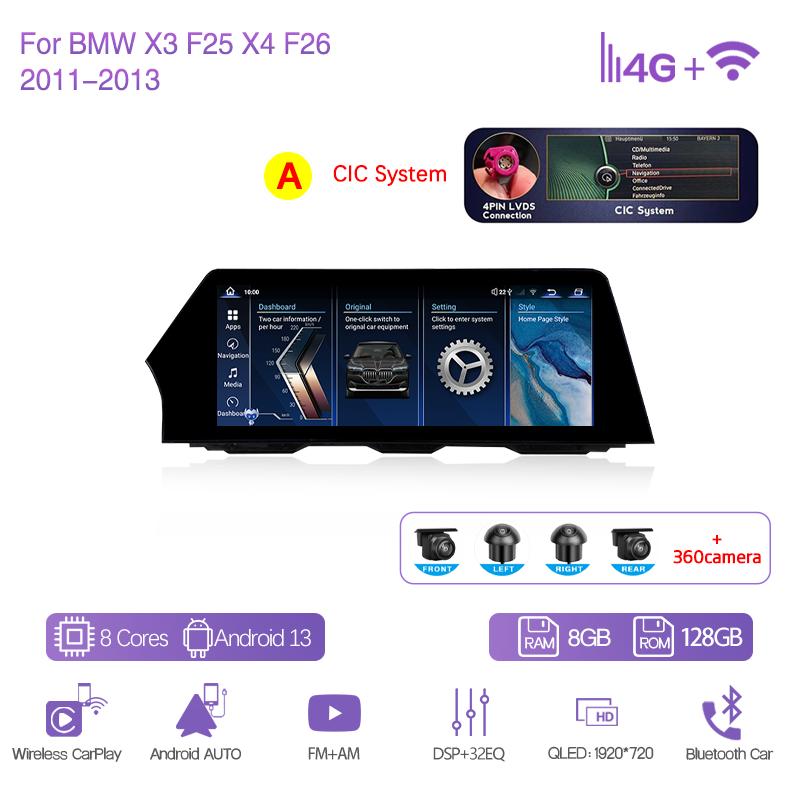 12.3Inch Original CIC NBT System For BMW X3 F25 X4 F26 2011-2017 Car Multimedia Player GPS Navigation Radio CarPlay 4G 360Camera