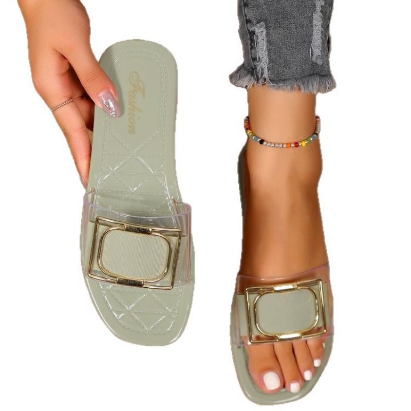 New Style Shoes Women's Buckle Shoes Beach Shoes Soft-soled One-shoulder Flip-flops