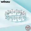 WOSTU 925 Sterling Silver Small Blue Wreath Finger Ring Enamel Flower Ring for Women Valentine's Day Gift Romantic Fine Jewelry