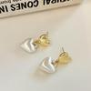 Women's Gold Silver Double Heart Earrings [Silver Needle]