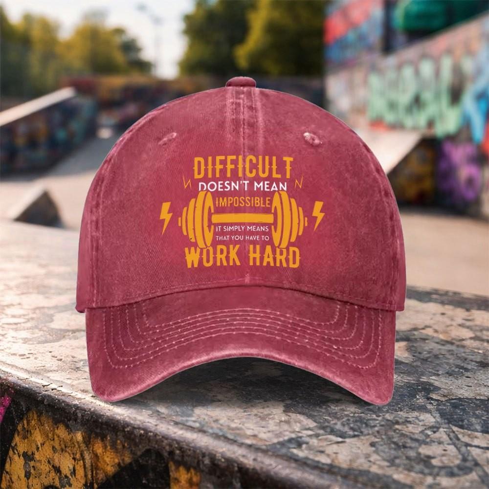 Work Hard Gym Quote Baseball Cap Adjustable Washed Cotton Outdoor Sports Sun Hat for Unisex