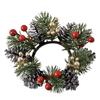 Christmas Candle Ring Artificial Pine Needle Pinecone Berries Garland Rustic Festive Candle Wreath for Home Table Decor