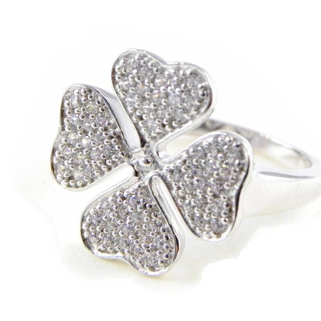 

Серебряное кольцо Clover белое